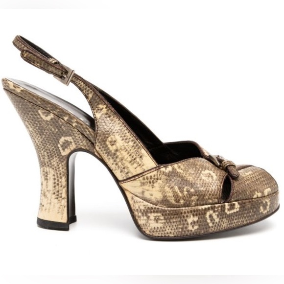 12 HOUR SALE 1990s Prada Ringtail Lizard Platform w Curved Heel - Picture 1 of 12